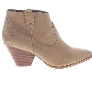 FRYE Womens Brown Top-Stitched Reina Pointed Toe Cone Heel Leather Booties